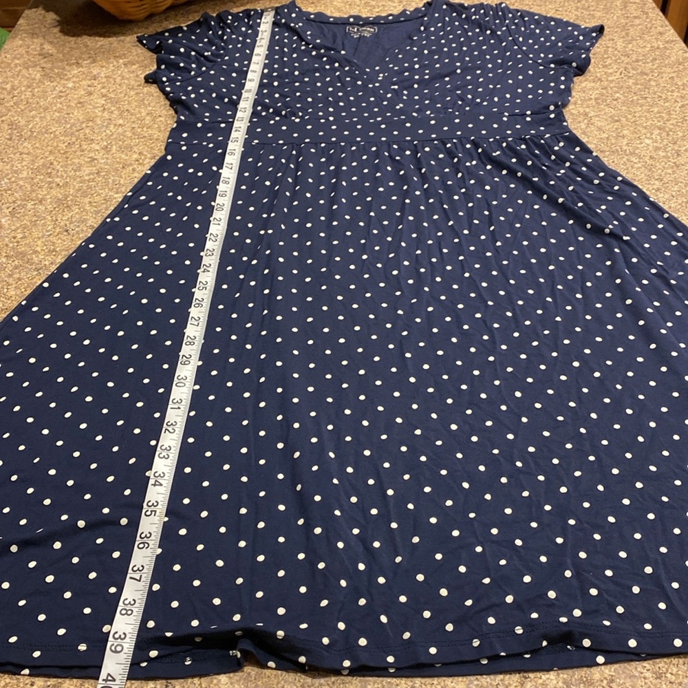L.L. Bean Polka Dot Dress item # 501478 XL Petite Navy Blue and White - Picture 6 of 15